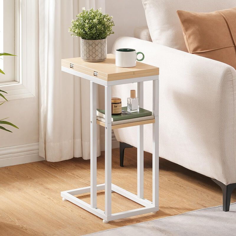 HOOBRO Foldable End Table, C Shaped Side Table with Storage Shelf, Small Snack Table Suitable for Living Room Bedroom Small Spac