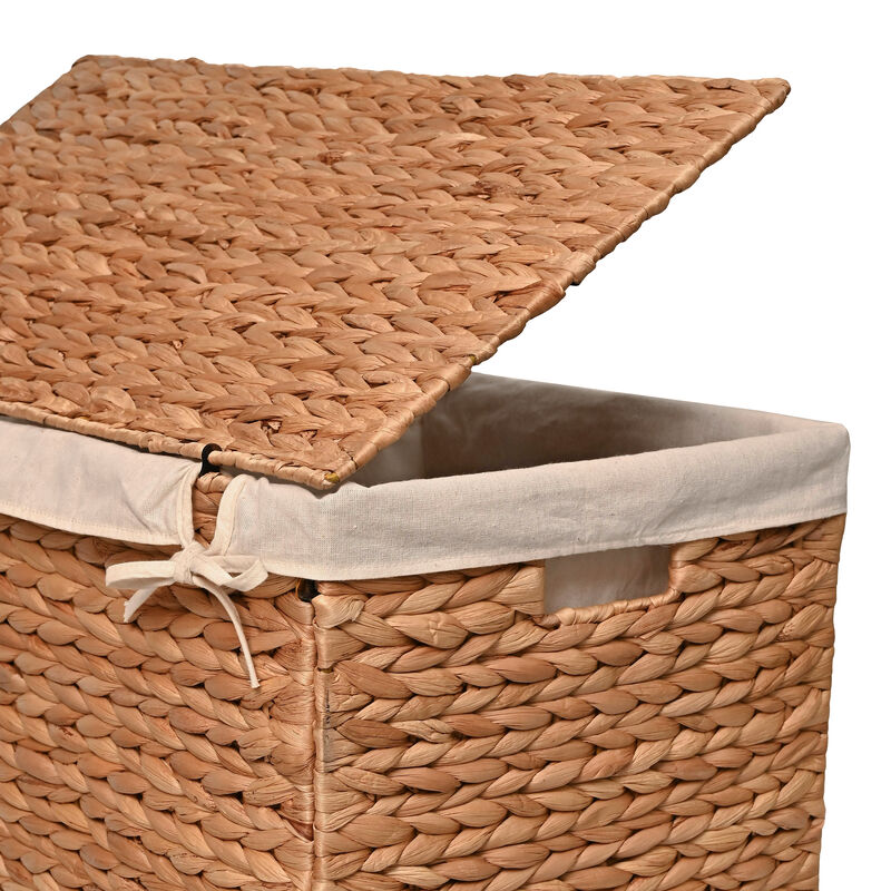 Sawyer Classic Farmhouse Handwoven Hyacinth 2-Section Collapsible Laundry Hamper with Washable Liner