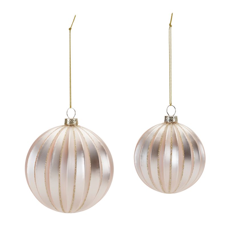 Ribbed Metallic Glass Ball Ornaments, Set of 6 for Holiday Tree Styling