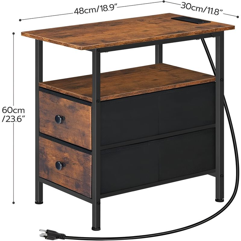 Narrow Side Table with Charging Station, Slim End Table with Storage Shelves image number 2
