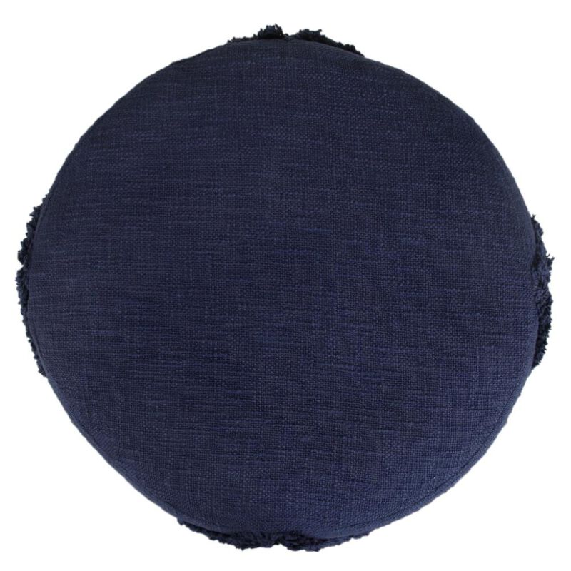 Hivvago 18 Inch Blue Cotton Cylinder Geometric Pouf Ottoman