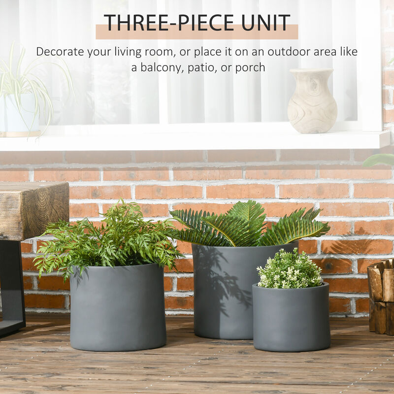 Outsunny Set of 3 Outdoor Planter Set, 13/11.5/9in, Flower Pots with Drainage Holes, Indoor Plant Pots for Porch, Entryway, Patio, Yard, Garden