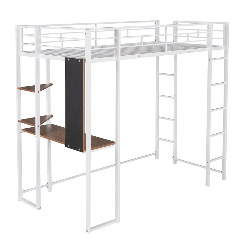 Whisen Twin Size Metal Loft Bed with Built-in Desk, Shelf and Ladder