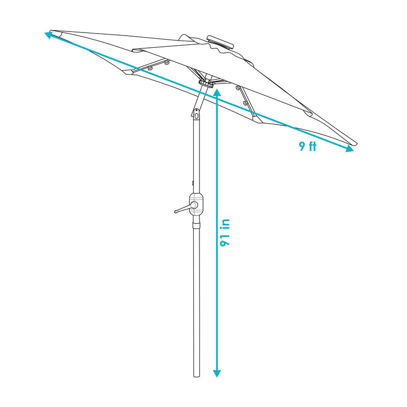 Sunnydaze 9 ft Solar Patio Umbrella with Lights, Tilt, and Crank
