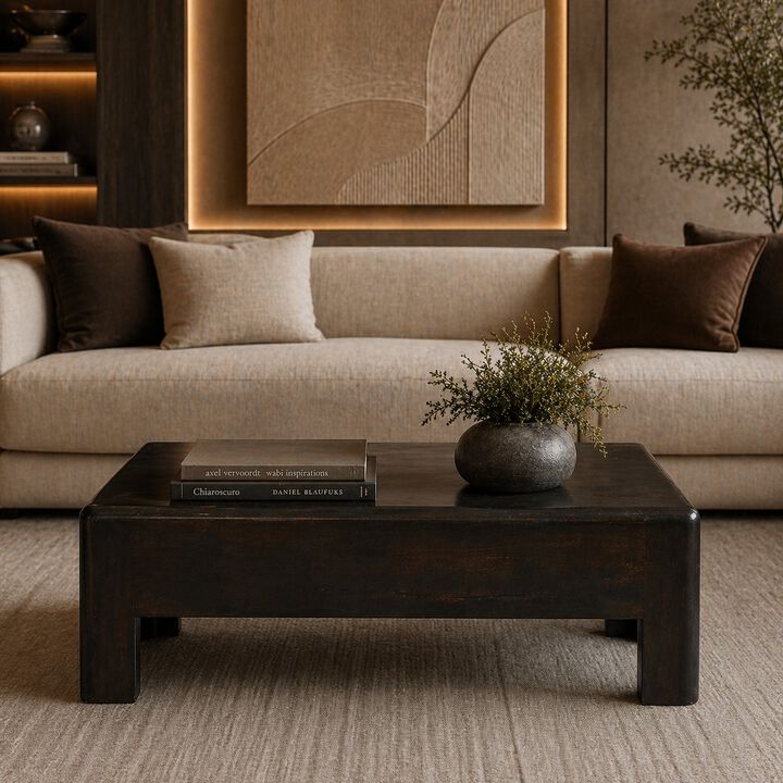Artisan Furniture Solid Wood Velvet Mocha Block Coffee Table , Brown