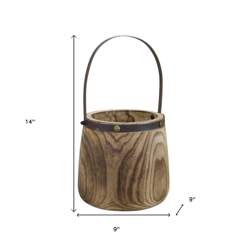 HomeRoots Set of Two Natural Wood And Steel Bucket Pot Planters image number 6