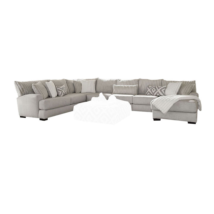 Tara Sectional L Sofa, Gray Chenille, 9 Accent Pillows, 139 Inch - Benzara