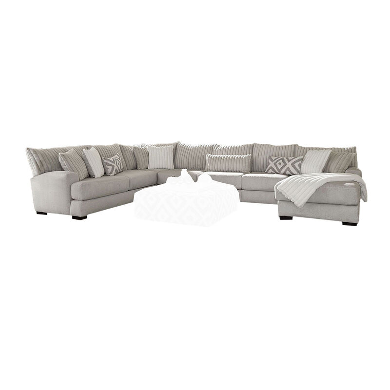 Tara Sectional L Sofa, Gray Chenille, 9 Accent Pillows, 139 Inch - Benzara image number 0