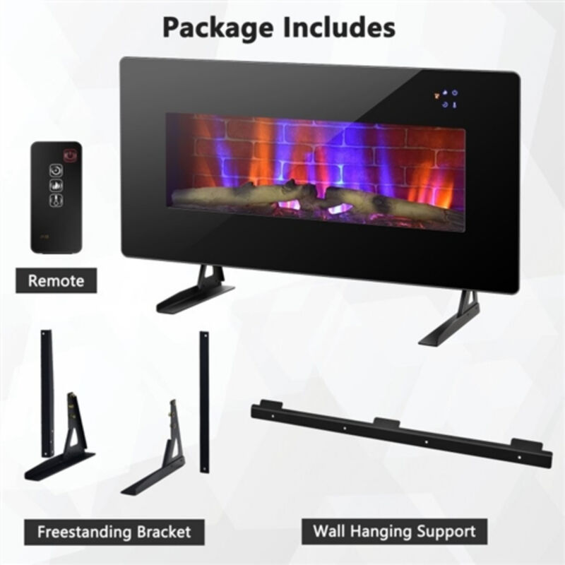 Electric Fireplace Heater &ndash; Wall-Mount or Freestanding, Remote-Controlled with Adjustable Flames & Temperature