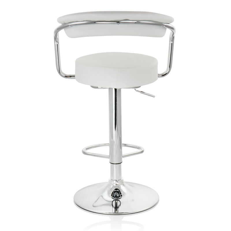 Elama 2 Piece Faux Leather Retro Adjustable Bar Stool in White with Chrome Handles and Base image number 4