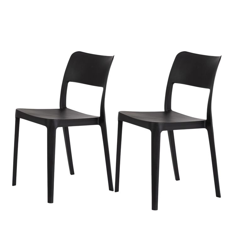 HomeRoots Set of Two Black Heavy Duty Plastic Outdoor Stacking Accent Chairs