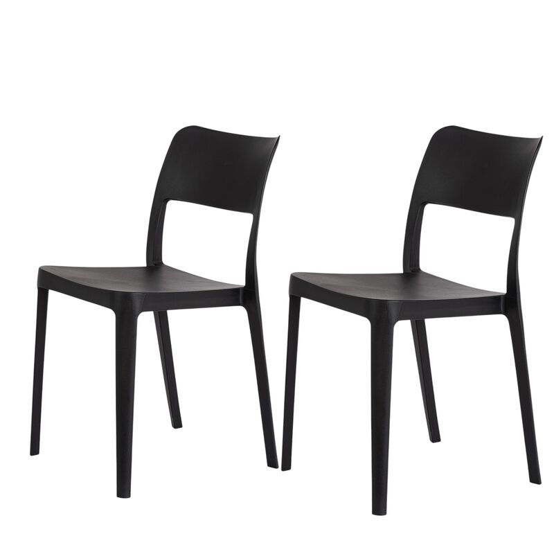 HomeRoots Set of Two Black Heavy Duty Plastic Outdoor Stacking Accent Chairs image number 0