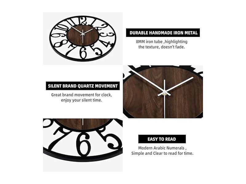 LED Rustic Wood Farmhouse Black Wall Clock 20 Inch Silent Non Ticking image number 3