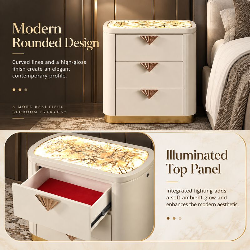 Calvessara Gloss 3-Drawer LED Nightstand image number 5