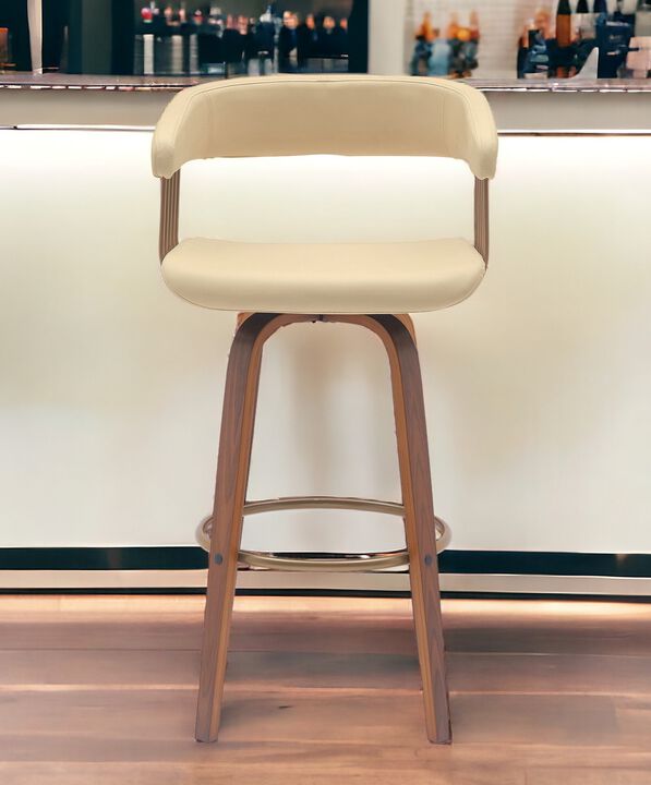 HomeRoots Faux Leather Cafe-Style Swivel Bar Stool with Armrests
