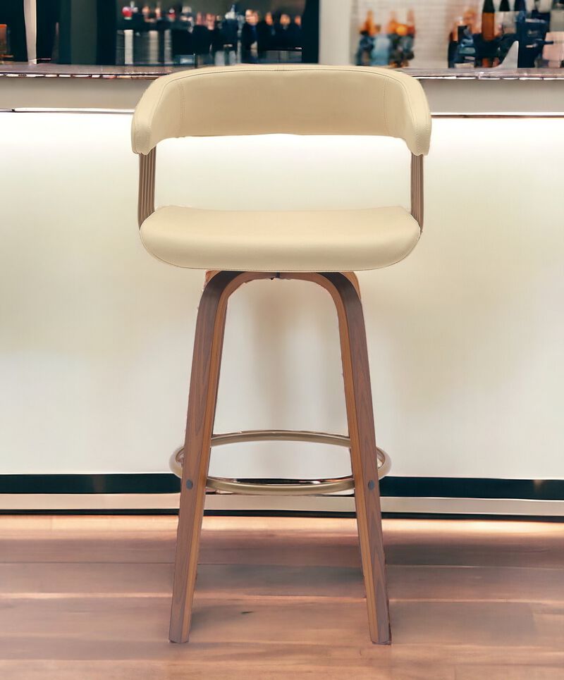 HomeRoots Faux Leather Cafe-Style Swivel Bar Stool with Armrests image number 1