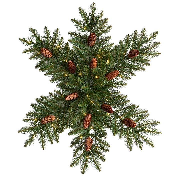 Nearly Natural 30-in Pre-Lit Snowflake Artificial Dunhill Fir Wreath with Pinecones and 40 LED Lights