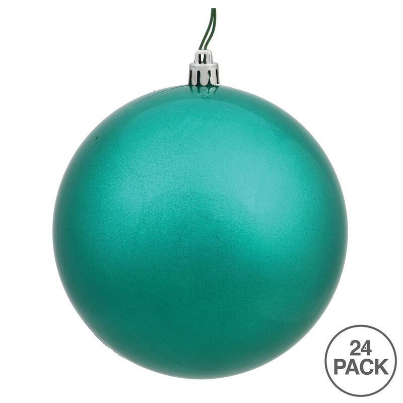 Vickerman 2.4" Teal Glitter Ball Ornament. Includes 24 Ornaments per Pack. image number 2