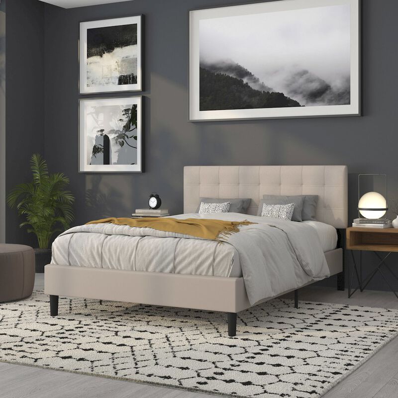 Flash Furniture Tufted Upholstered Queen Size Headboard in Beige Fabric image number 8