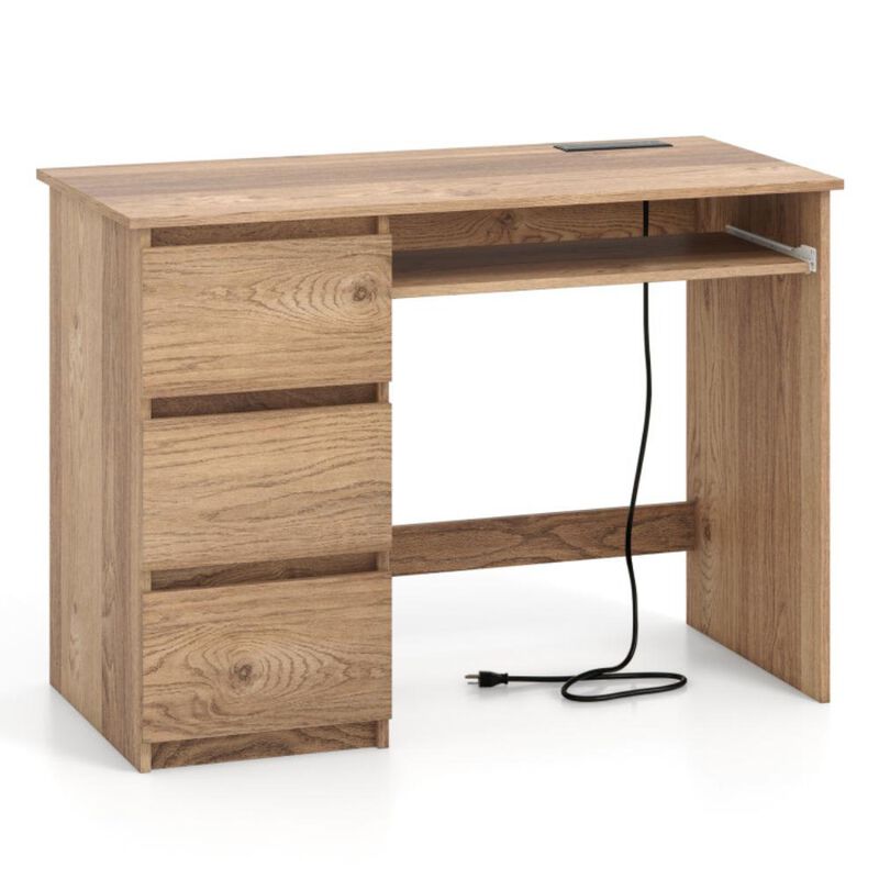 Computer Desk with Power Outlet Keyboard Tray and 3 Large Drawers