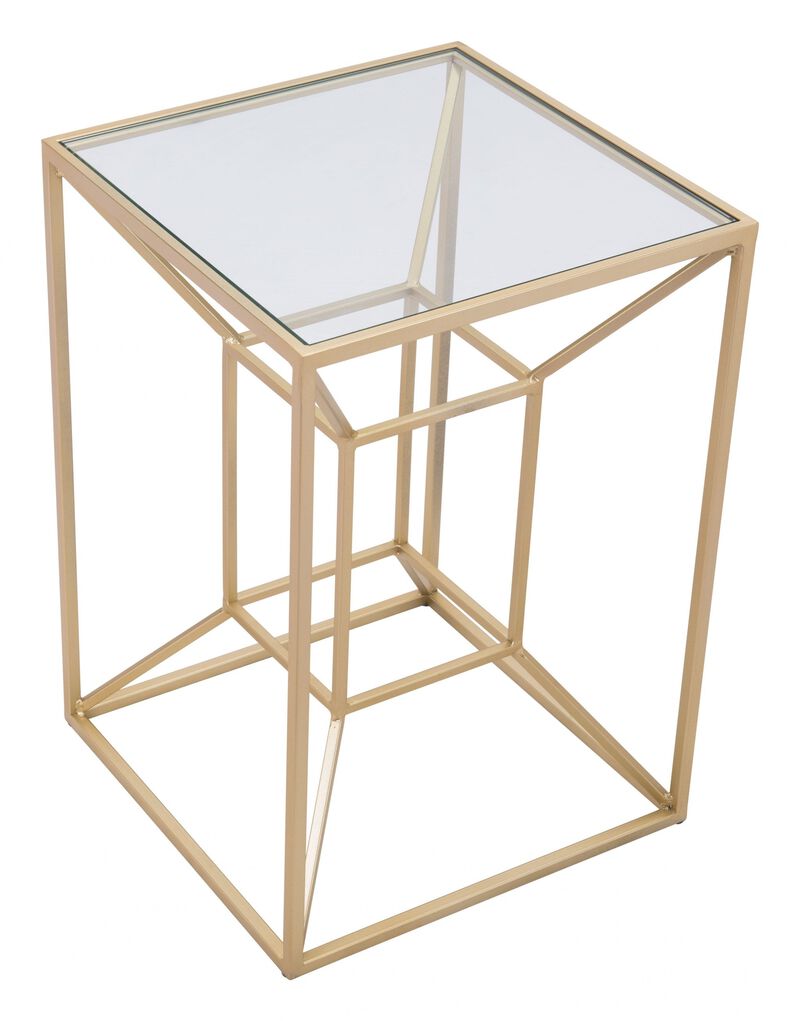 Homezia 23" Gold And Clear Genuine Marble Look Square End Table