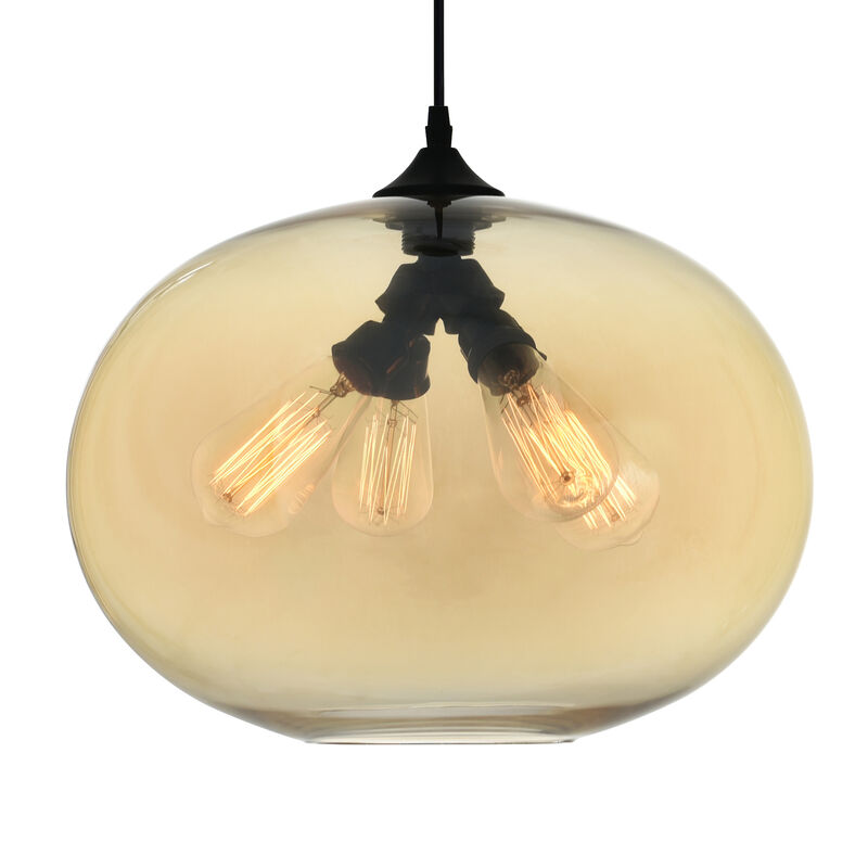 Glass 4 Light Down Pendant With Amber Finish