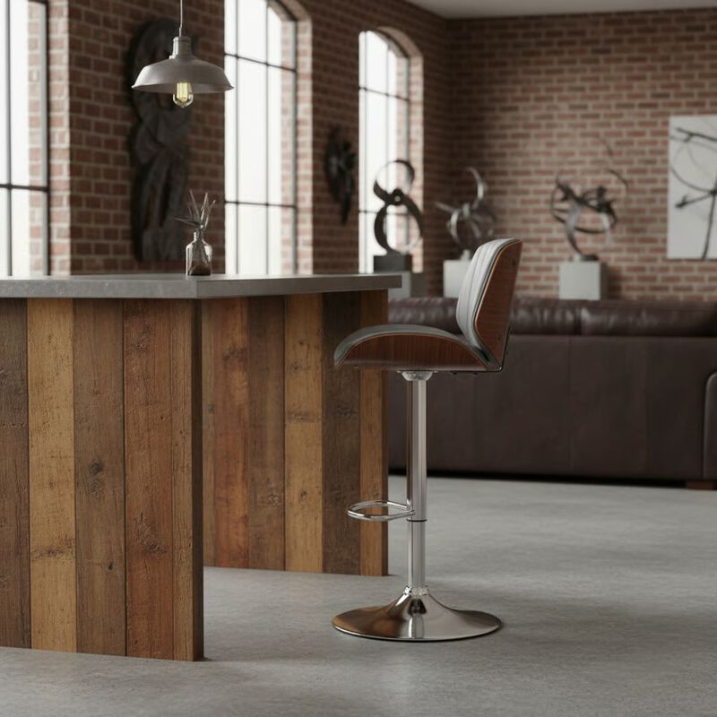 Adjustable Gray Faux Leather and Walnut Wood with Chrome Finish Bar Stool image number 7