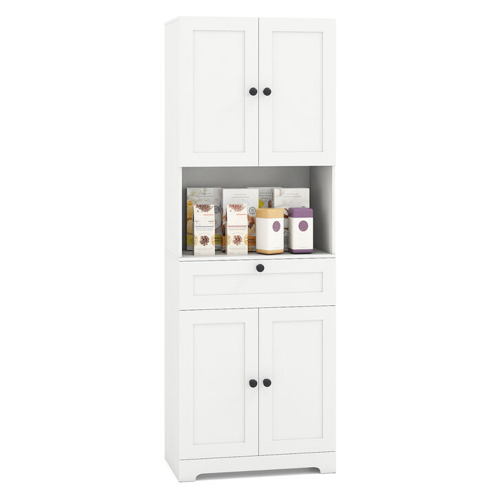 Freestanding Floor Storage Cabinet with 4 Doors & 1 Drawer Modern Tall Organizer