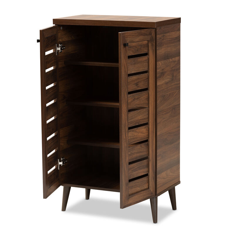 Baxton Studio Salma Modern Walnut Brown Finished Wood 2 Door Shoe Storage Cabinet