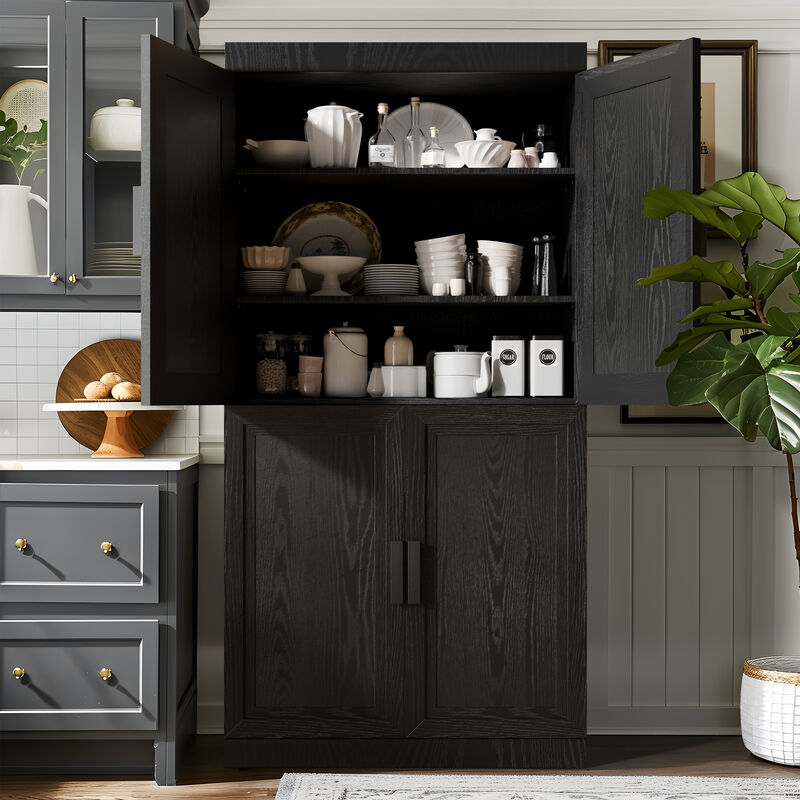 62"x31"x16" Modern Black Wooden Storage Cabinet - 6 Tier Organizer with Four Doors image number 3