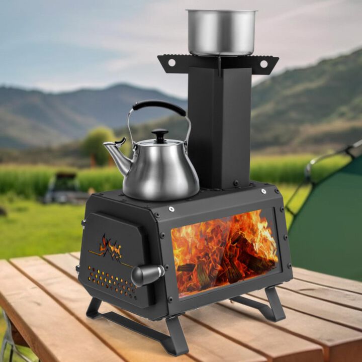 Hivvago Portable Wood Camping Burning Stove Heater with 2 Cooking Positions