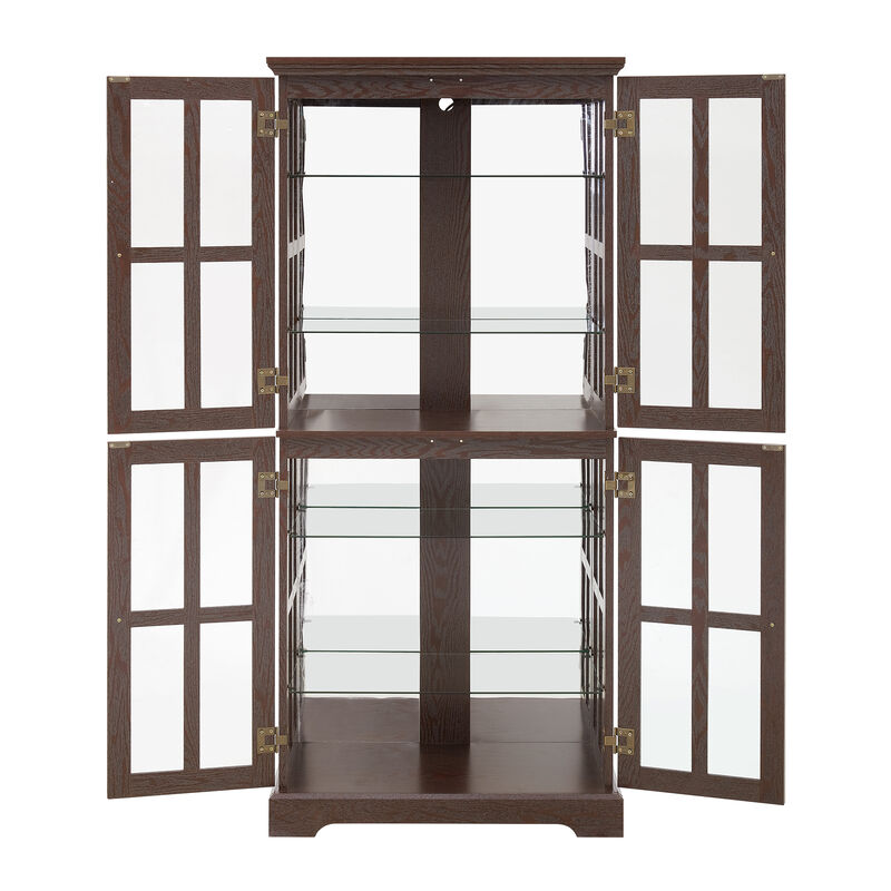 Merax Antique Glass Display Cabinet with Lighting, Adjustable Shelves & Vintage Design image number 3