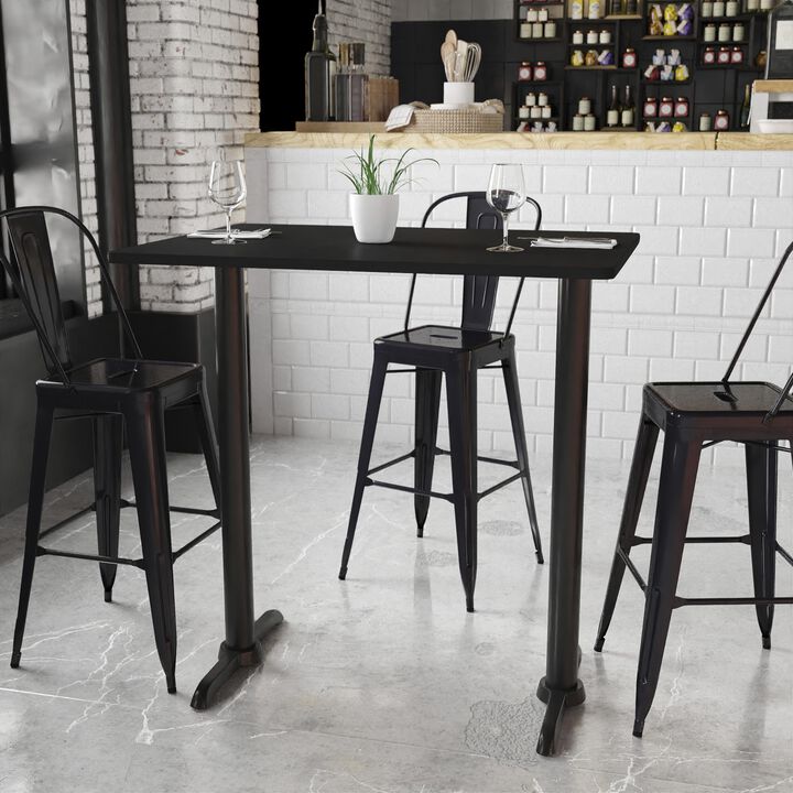 Flash Furniture Stiles 30'' x 42'' Rectangular Black Laminate Table Top with 5'' x 22'' Bar Height Table Bases