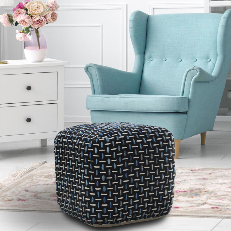 Durable Fabric Geometric Pouf Ottoman – Accent Floor Cushion for Living Room