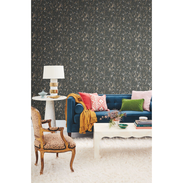 Marbled Endpaper Black & Gold Wallpaper
