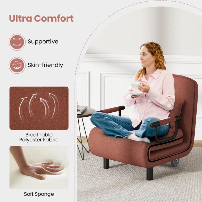 Hivvago 3-in-1 Convertible Sofa Bed with 5-Position Adjustable Backrest and Lumbar Pillow