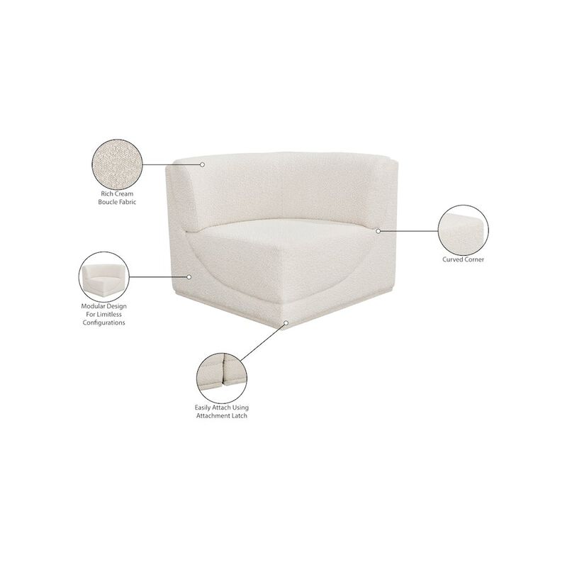 Meridian Furniture Ollie Cream Boucle Fabric Corner