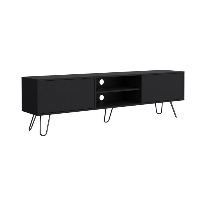 Waco TV Rack, Hairpin Stand with Spacious Storage and Cable Management Holes, Black