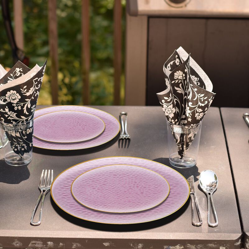 Clear Pink with Gold Rim Hammered Glass Plastic Dinnerware Value Set (120 Sets) image number 1