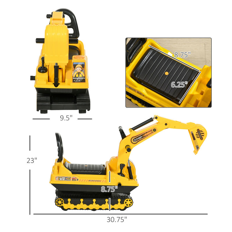 BreeBe No Power Ride On Excavator Toy Tractors Digger Movable Scooter Walker Pretend Play Toddler Construction Truck Basket Storage image number 2