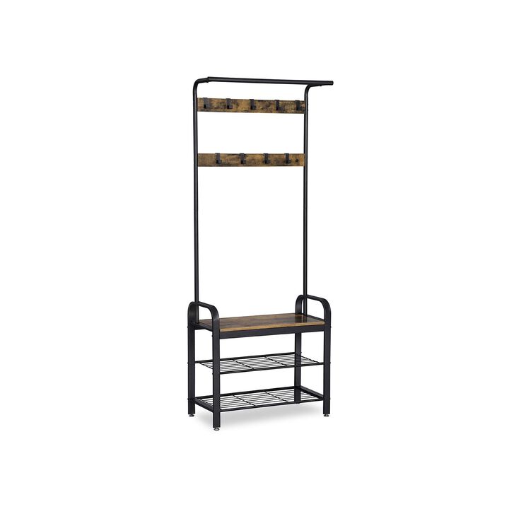 BreeBe Industrial Coat Rack with Bench for Entryway
