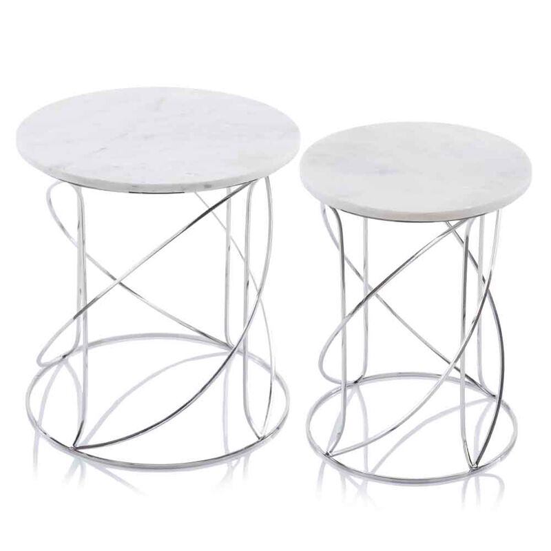 Classic Round End Table with Genuine Marble Top