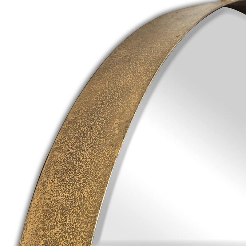 HomeRoots 34" Gold Round Iron Framed Accent Mirror image number 3