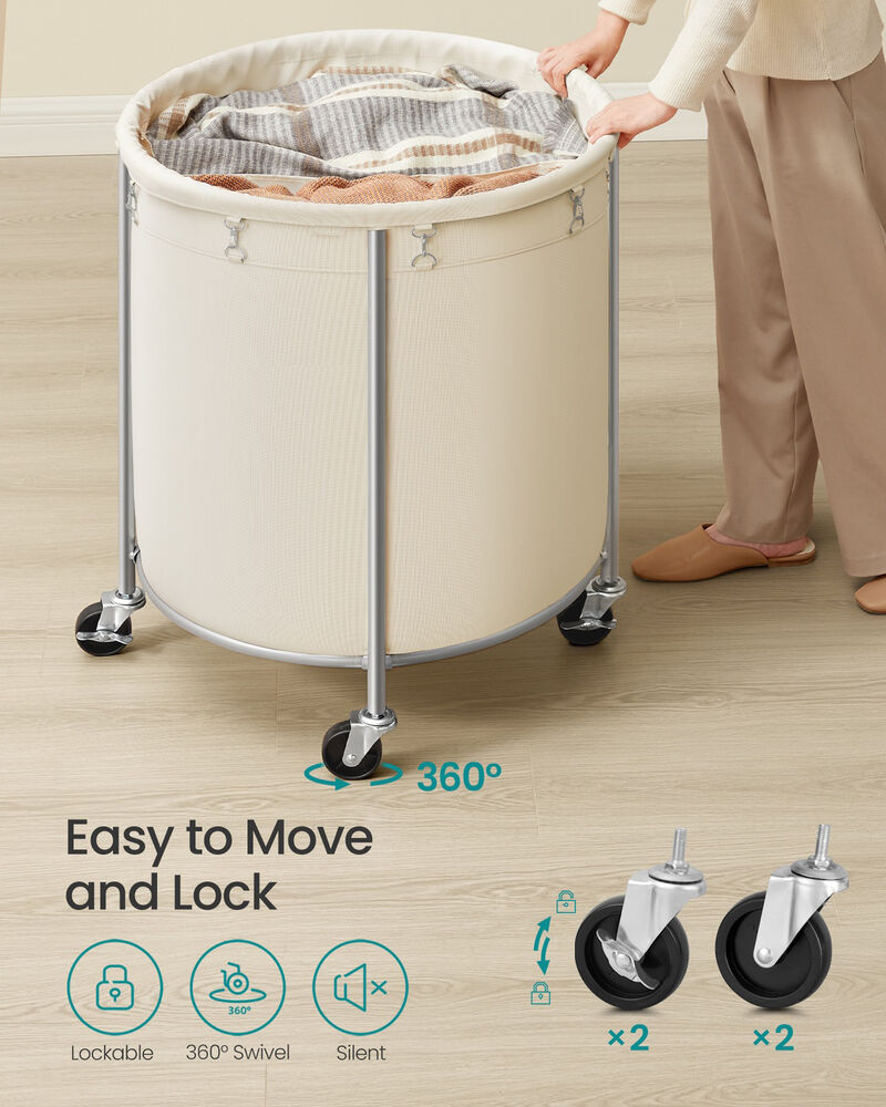 Rolling Laundry Basket 63.5 Gal Cream White and Silver image number 4