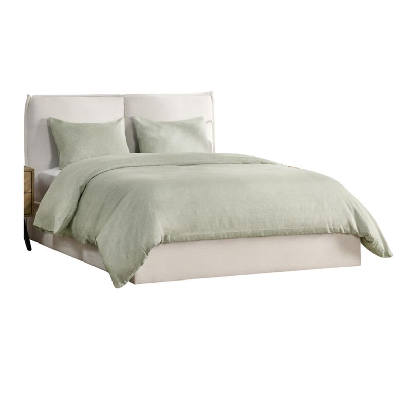 Savi Queen Size Duvet, Sage Green Linen, Cotton and Cashmere Fabric - Benzara