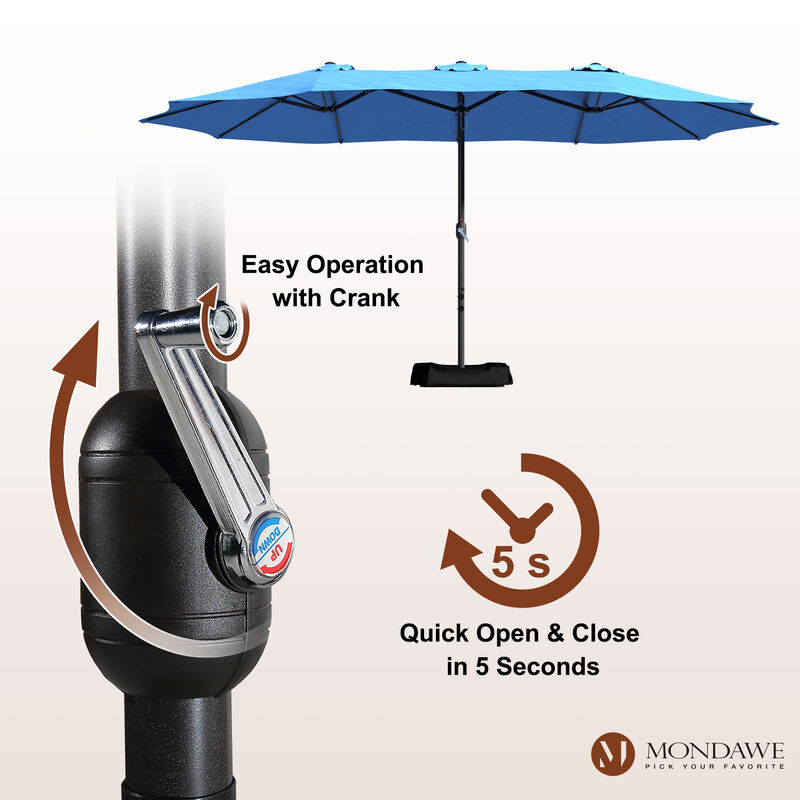 MONDAWE 15ft Rectangular Double-Sided Outdoor Patio Market Umbrella Coffee