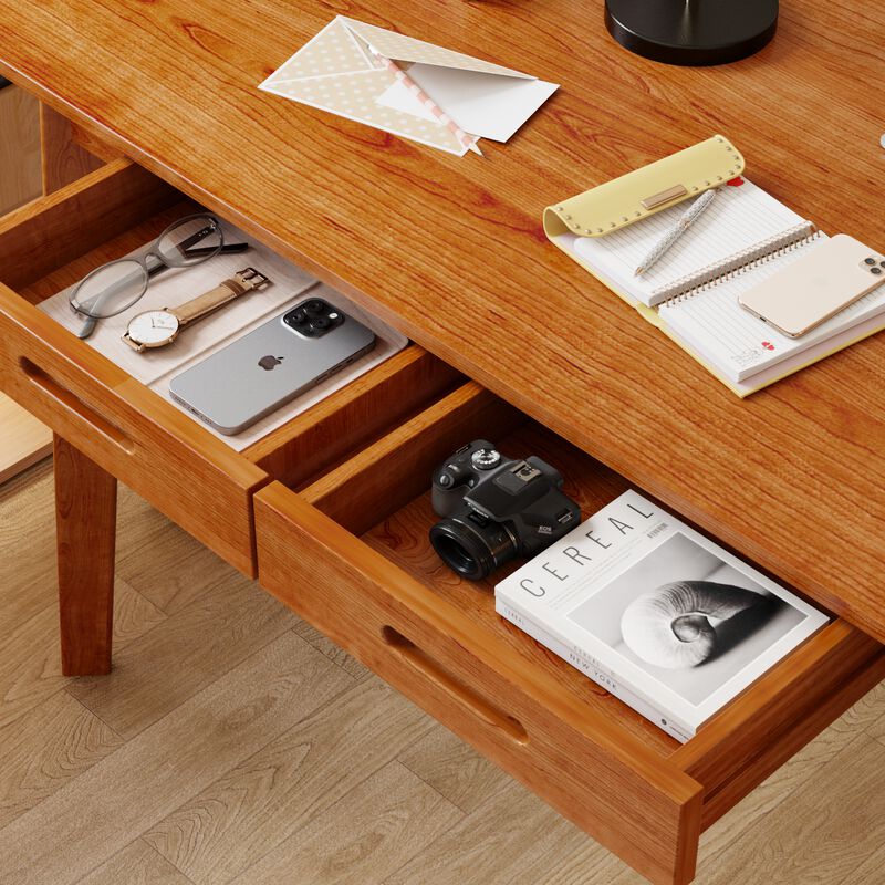 39.4 in. W-29.5 in. H Brown Walnut Computer Desk with 2-Drawers