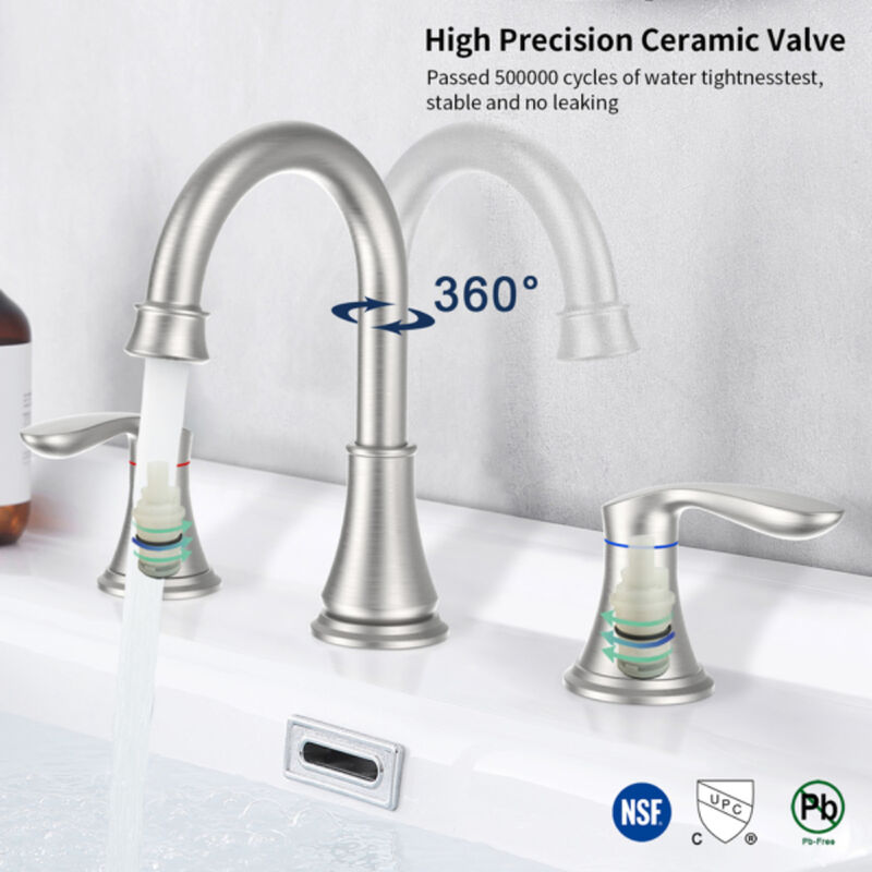 2-Handle Widespread Bathroom Sink Faucet with High-Arc Spout for Modern & Classic Vanities