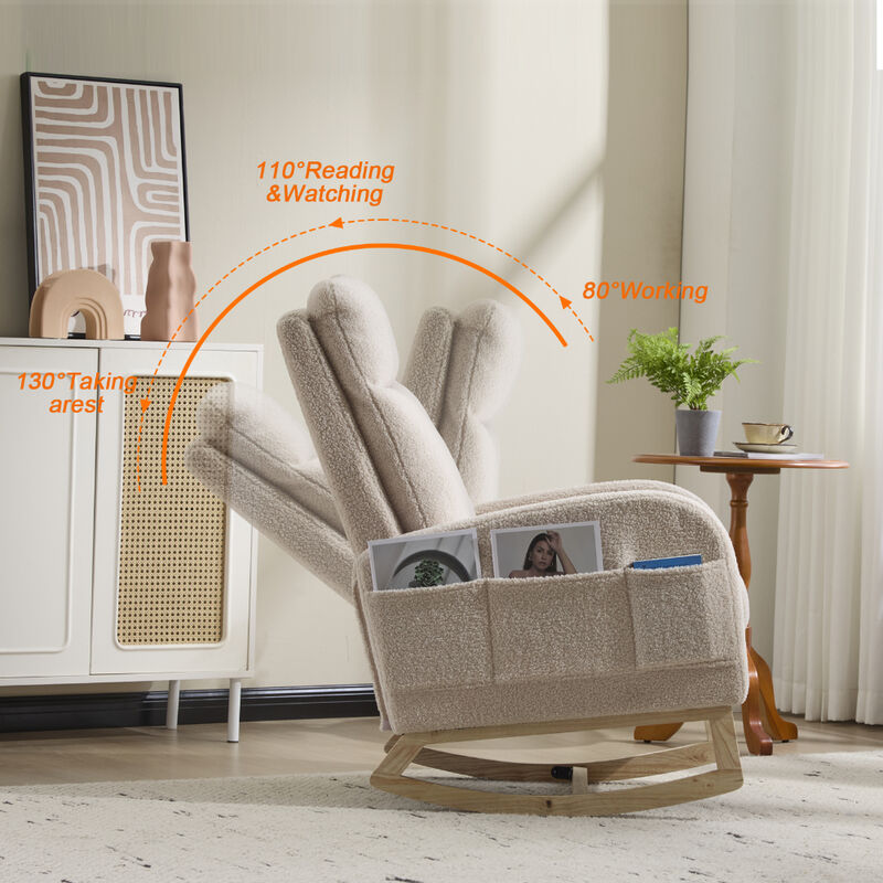 Upholstered Modern Rocking Chair with Solid Wood Legs and Ergonomic High Backrest image number 5