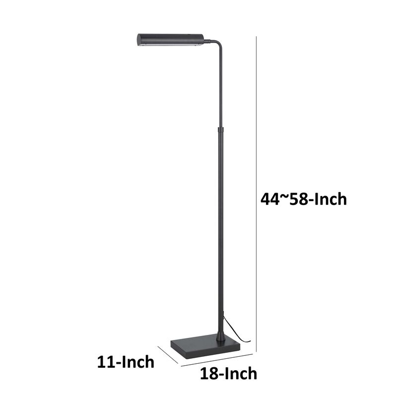 Kime 44-58 Inch Floor Lamp, Adjustable Height, LED, Charcoal Grey Finish - Benzara